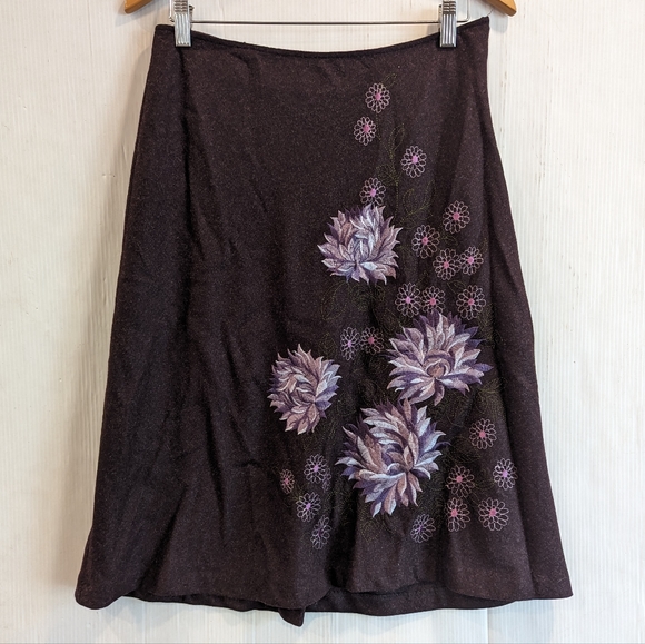 WILLI SMITH embroidered flower plum wool blend a-line midi skirt - Picture 8 of 8